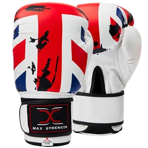 MAXSTRENGTH Bandera del Reino Unido Guantes de Boxeo Sparring Lucha Bolso de Golpe Guantes Cuero Rex MMA - Imagen 1 de 7