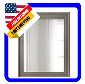Beveled Glass Mirror Rectangle Gray-Wood 38 in. H x 30 in. - Picture 1 of 4