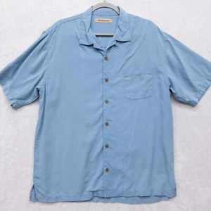 Tommy Bahama Men's Size L 100% Silk Blue Textured Hawaiian Shirt Button Down - Picture 1 of 3