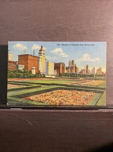 Skyline of Chicago from Grant Park Vintage Linen Postcard Illinois IL 1953 post - Picture 1 of 5
