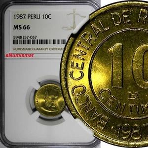 Peru 1987 10 CentimosGeneral MIGUEL GRAU NGC MS66 TOP GRADED BY NGC KM# 293(57) - Picture 1 of 4