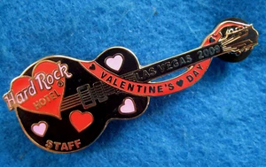 STAFF LAS VEGAS HOTEL VALENTINE 5 HEARTS BLACK GUITAR 2009 Hard Rock Cafe PIN LE - Picture 1 of 1
