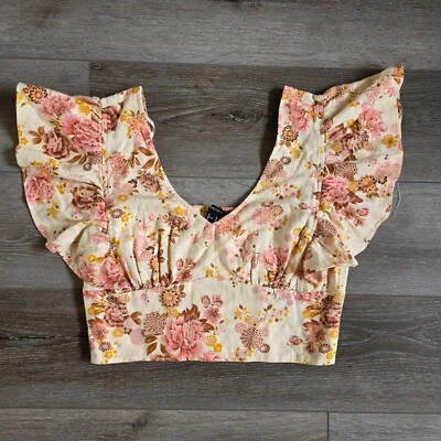 Top Forever 21 manga gorra con volantes ajustados para mujer talla M floral recortado nuevo con etiquetas Y2K Foto 1 de 4