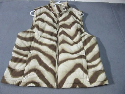 Chaleco acolchado Lauren Ralph Lauren para mujer XL Beige Marrón Cebra Cuello alto Cremallera completa Foto 1 de 4