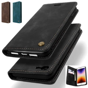 For Apple iPhone SE 3rd Gen 2022 Magnetic Flip Case Leather Wallet Card Holder - Picture 1 of 20