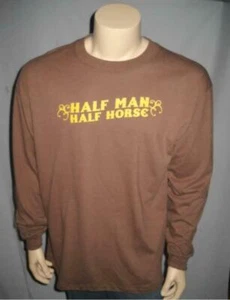 Half Man Half Horse T Shirt Long Sleeve 100% Cotton Funny Brown Tee Mens NOS - Picture 1 of 2