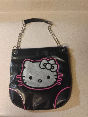Y2K Hello Kitty Black Pink Faux Leather Chain Strap Shoulder Bag Sanrio - Image 1 of 4
