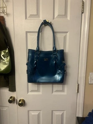 Beijo Bolso de Hombro Cartera Bolso de Mano Brillante Charol Azul Teal con Cierre Magnético Foto 1 de 4