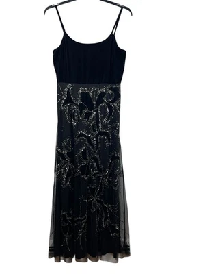 VTG Y2K Adrianna Papell Black Beaded Dress Velvet Burnout Mesh Formal Dress 12 - Image 1 of 4