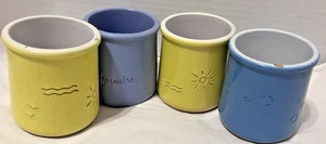 4 La Fermiere Glazed Yogurt Pots YELLOW SUN , AQUA WHALE, & 1 PERIWINKLE BLUE - Picture 1 of 8