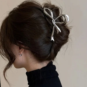 Vintage Ribbon Bow Hair Claw Metal Clips Women Shark Ponytail Barrettes Set - Picture 1 of 18
