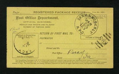 United States 1919 Post Office Registered Package Receipt - Moberly, MO R.P.O. - Image 1 of 2