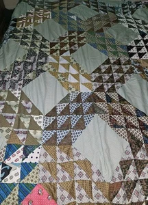 Unfinished Vintage Fabrics Cotton/Poly  Quilt Top All Hand Sewn 82" X 80" Read - Picture 1 of 18