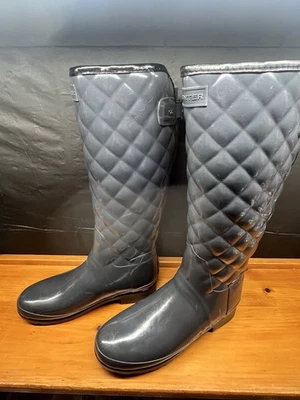 Botas de lluvia altas acolchadas brillantes refinadas Hunter para mujer - talla 7 con caja Foto 1 de 4