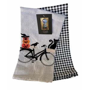 NUEVO CON ETIQUETAS Cynthia Rowley Halloween Gato Negro en Bicicleta Plato Cocina Juego de Toallas de Té - Imagen 1 de 2