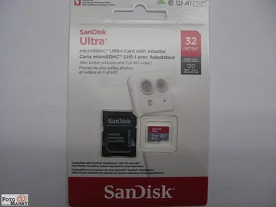 SanDisk Ultra 32GB microSDHC A1 120MB/s +Adapt. SDSQUA4-032G-GN6MA micro SDHC  - Bild 1 von 4
