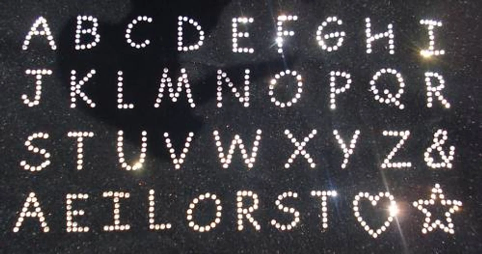 4 small Alphabet letter CLEAR iron-on hotfix rhinestone diamante applique patch - Image 1 of 1