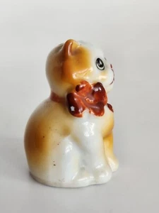 Vintage cat salt shaker white orange ginger w/ red ribbon bow Japan 2" EUC - Picture 1 of 8