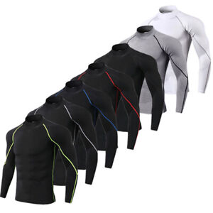 Men Compression Armour Base Layer Top Long Sleeve Thermal Gym Sports Shirts  !