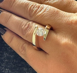 IGI Certified 14k Solid Yellow Gold Round Diamond Tension Engagement Ring 1.20ct - Picture 1 of 20
