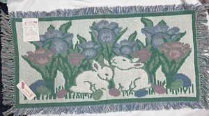 NEW Easter Tulips Bunny Rabbits Cloth Rug by Park B. Smith 100% Cotton 22” X 40” - Picture 1 of 9
