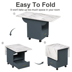 Folding Dining Table with Wheels Storage Rack and Drawer Space Saving Design - Picture 1 of 8