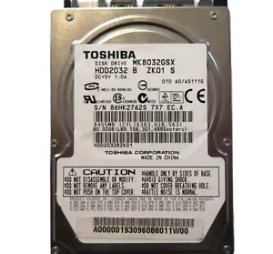 Toshiba MK8032GSX (HDD2D32 B ZK01 S) 010 A0/AS111G China 80gb 2.5" Sata HDD - Picture 1 of 1