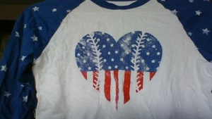 PATRIOTIC FLAG BASEBALL HEART SHIRT Adidas Kids sz M red, white & blue long slv - Picture 1 of 10