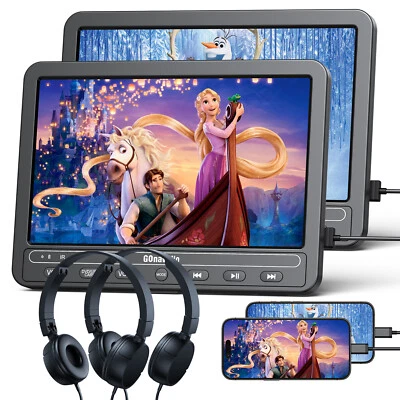 2X10.1" Auto Monitor TV Kopfstütze Fernseher DVD Player AKKU HDMI USB Für Kinder - Bild 1 von 4