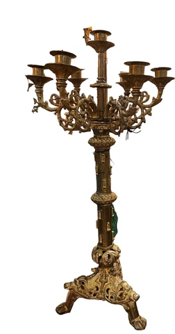 Pair 19th Century French Renaissance Revival Gilt Bronze Seven Light Candelabra Cover