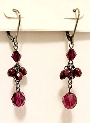 Anne Taylor LOFT Red Dangle Earrings Faceted Crystal Bead Leverback Valentine's - Image 1 of 4