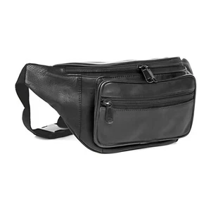 Men's Genuine Leather Black Fanny Pack Waist Belt Bag Hip Pouch Travel New - Picture 1 of 5