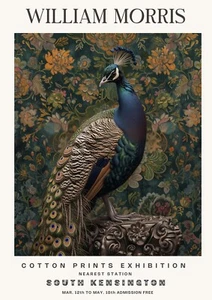 William Morris Vintage Peacock Cotton Exhibition Prints Wall Poster Print - Picture 1 of 5