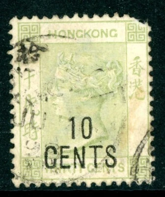 China 1898 Hong Kong 10¢/30¢ Gray Green QV Scott 69 VFU M178 - Image 1 of 4