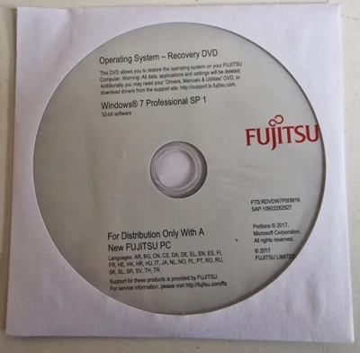 Fujitsu Microsoft Windows 7 Pro SP1 (Professional) 32-bit - OS Recovery DVD - Bild 1 von 4