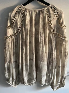 Topshop Smock Blouse Eyelet Floral Print Peasant Cottagecore US 8 UK 12 India - Picture 1 of 11