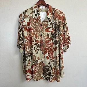 We Be Bop Tunic 3X Plus Floral Button Up Short Sleeve Rayon Collared NWT - Picture 1 of 13