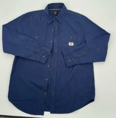 VintageLee Button Up Work Shirt Automotive Navy Blue USA Size L Cotton navy blue - Image 1 of 4