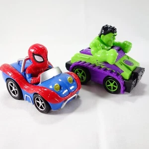 Marvel Super Hero Adventures Pull Back Friction Cars Spiderman and Hulk - Picture 1 of 8