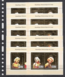 Marilyn Monroe Movie Stars 2003 Congo 2 S/s GOLD Foil perf Set X 5 Wholesale lot - Bild 1 von 2