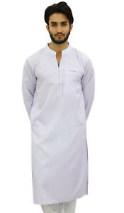 Atasi Men's White Kurta Pyjama Set Ethnic Tunic Punjabi Long Shirt-Large-8kp