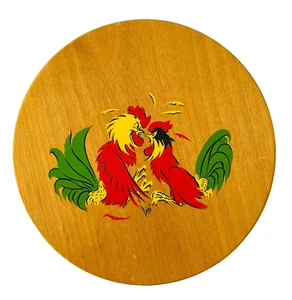 Vintage Hinged Wood Hamburger Press Roosters Fighting Cocks Decal Signed Bathe - Picture 1 of 5