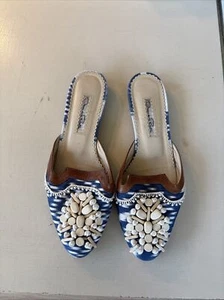 Vintage Oscar De La Renta Womens blue Slip On Slide Sandals Sz 37.5 Shoes - Picture 1 of 4