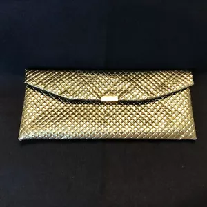 Vintage Clutch/Wallet -Gold Metallic Quilted -Snap Closure, Black Cloth Interior - Picture 1 of 12