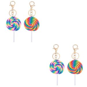  4 Pcs Polymer Clay Candy Keyrings Keychains for Girls Lollipop Pendant Lovers