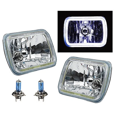 7X6" White COB LED Glass/Metal Headlight 60w H4 Light Bulb Headlamp Pair - Image 1 of 4