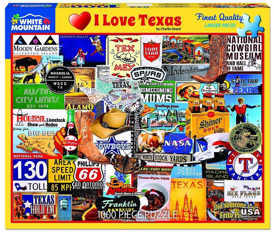 Bianco Mountain Puzzle i Love Texas 1000 Pezzi Puzzle 760mm x 610mm - Immagine 1 di 1