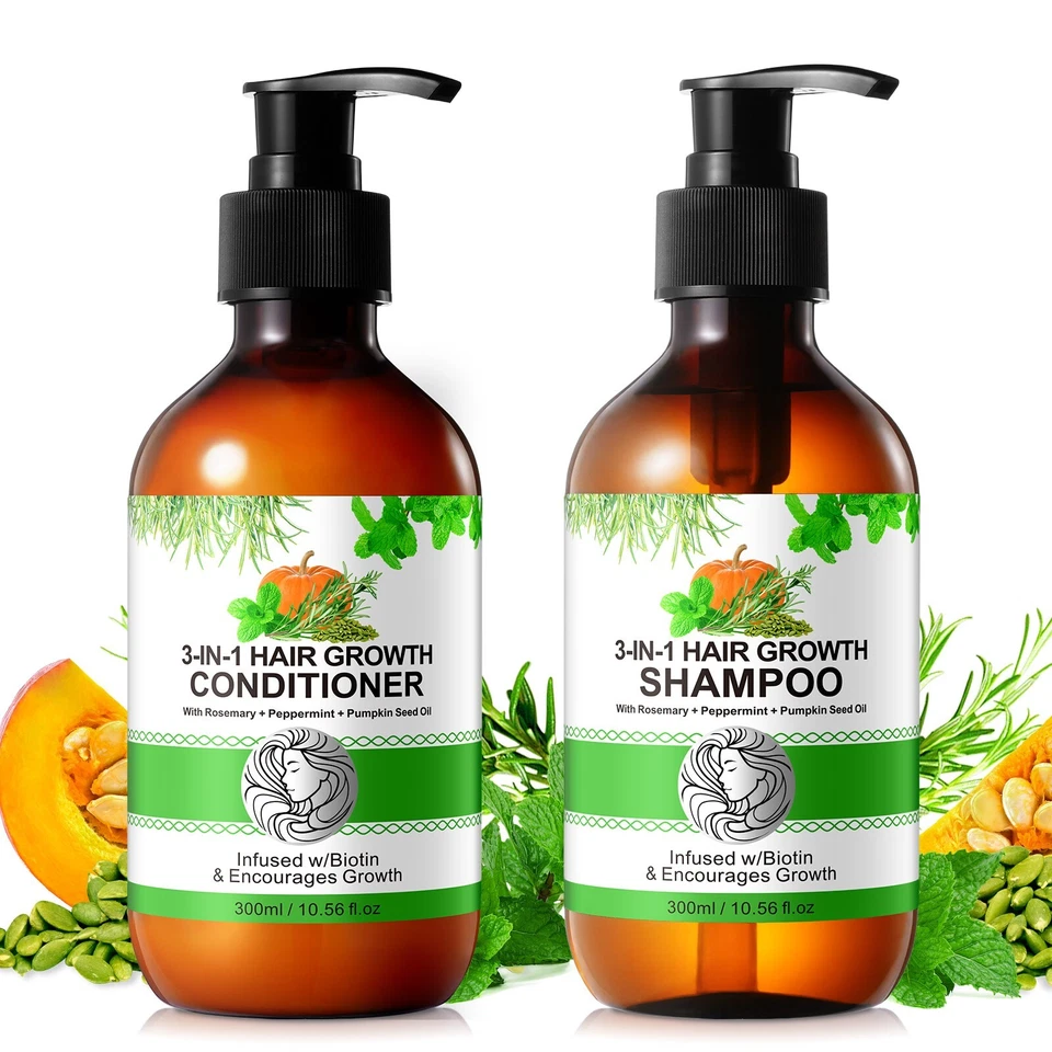 Champú/acondicionador para el crecimiento del cabello 3 en 1 con aceite de semilla de calabaza + aceite de romero + COMO NUEVO Foto 1 de 4