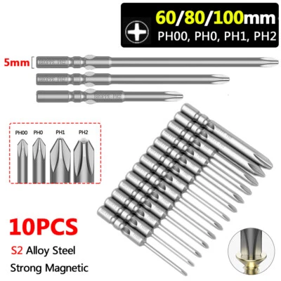 10X 5mm Round Shank Phillips Bit Set PH00/0/1/2 Fit for 801 Electric Screwdriver - Image 1 of 4