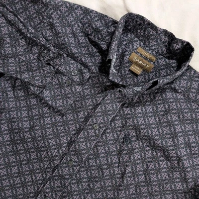 Ariat Geometric AOP Stretch Button Down Long Sleeve Shirt Purple & Black Men's M - Image 1 of 4